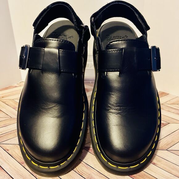 Dr Martens Jorge II Brando Black Leather M 6 W 7 Slingback Mules Buckle Preppy - Picture 3 of 8